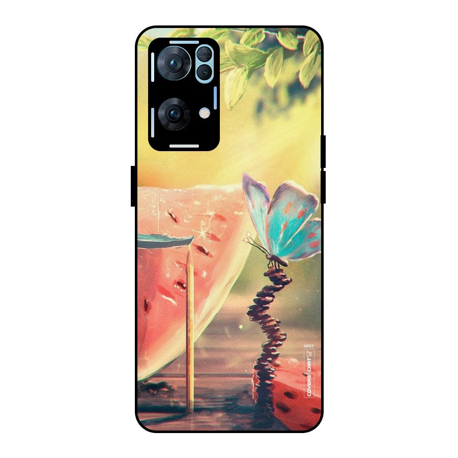 Watermelon Butterfly Metal Back Case for Oppo Reno7 Pro 5G