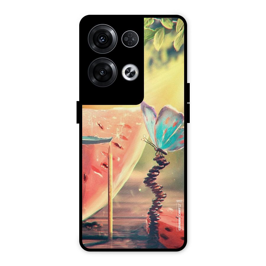 Watermelon Butterfly Metal Back Case for Oppo Reno8 Pro 5G
