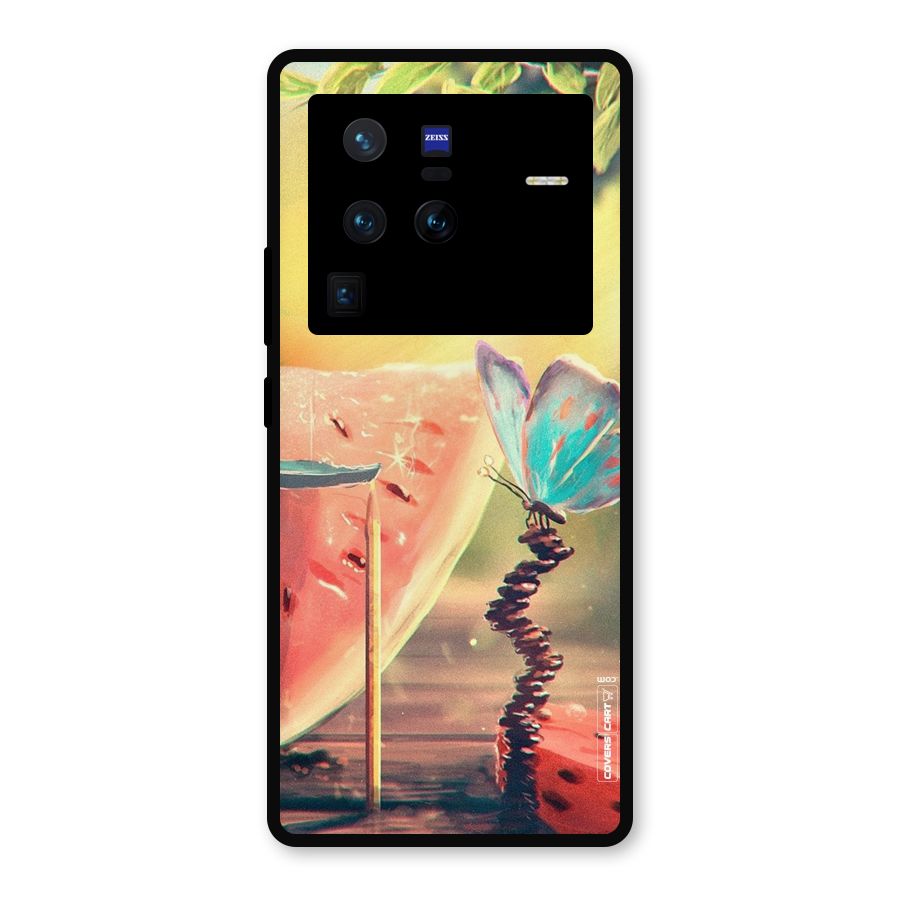 Watermelon Butterfly Metal Back Case for Vivo X80 Pro