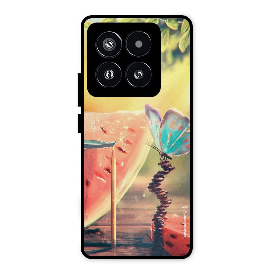 Watermelon Butterfly Metal Back Case for Xiaomi 14 Pro