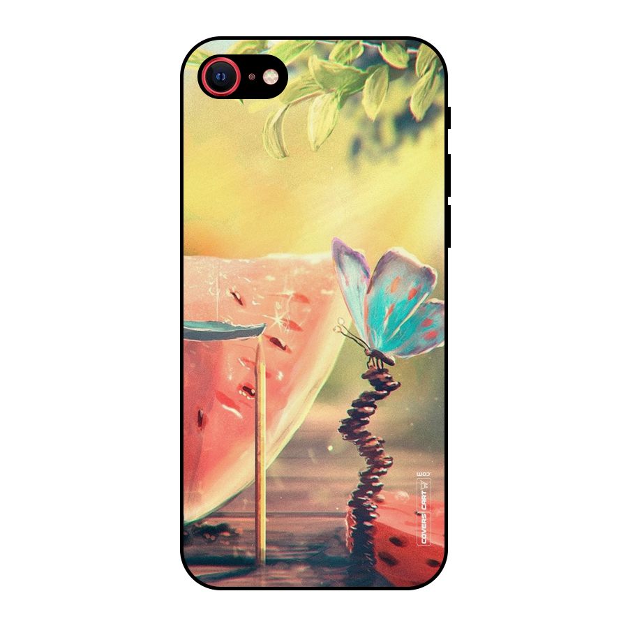 Watermelon Butterfly Metal Back Case for iPhone 8