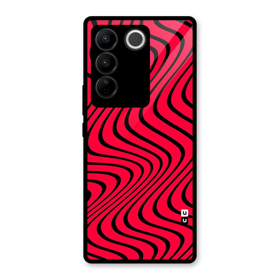 Waves Pattern Print Glass Back Case for Vivo V27 Pro