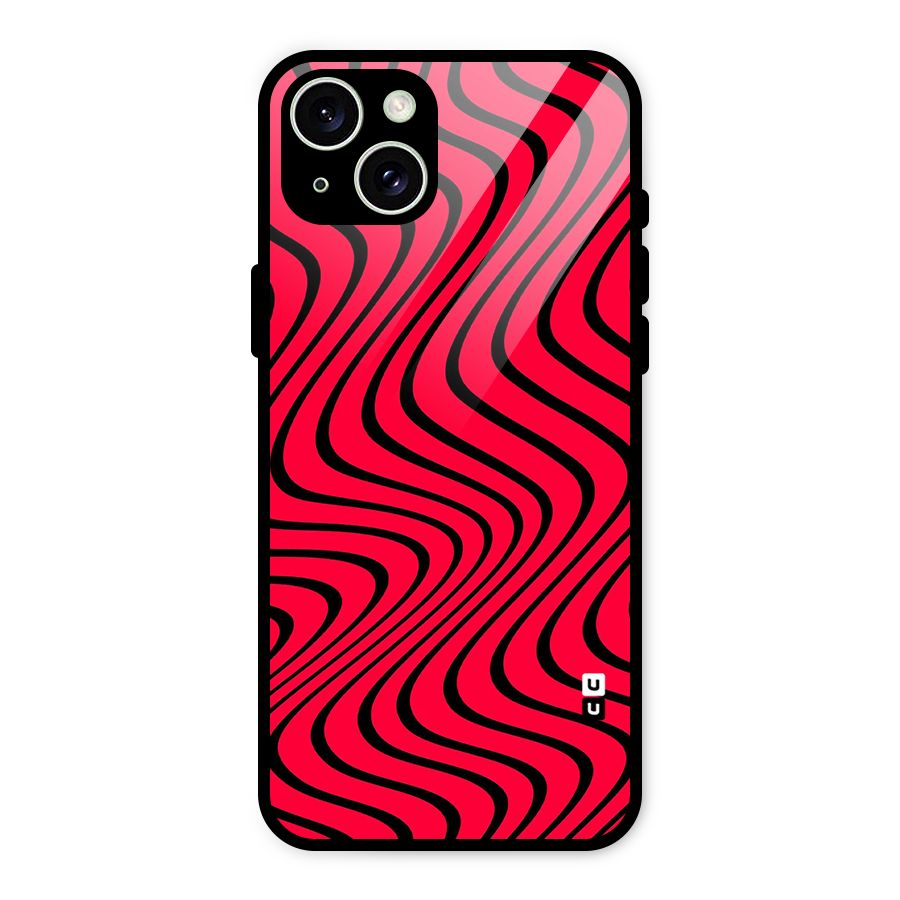 Waves Pattern Print Glass Back Case for iPhone 15 Plus