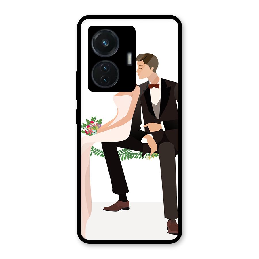 Wedding Couple Glass Back Case for Vivo T1 44W