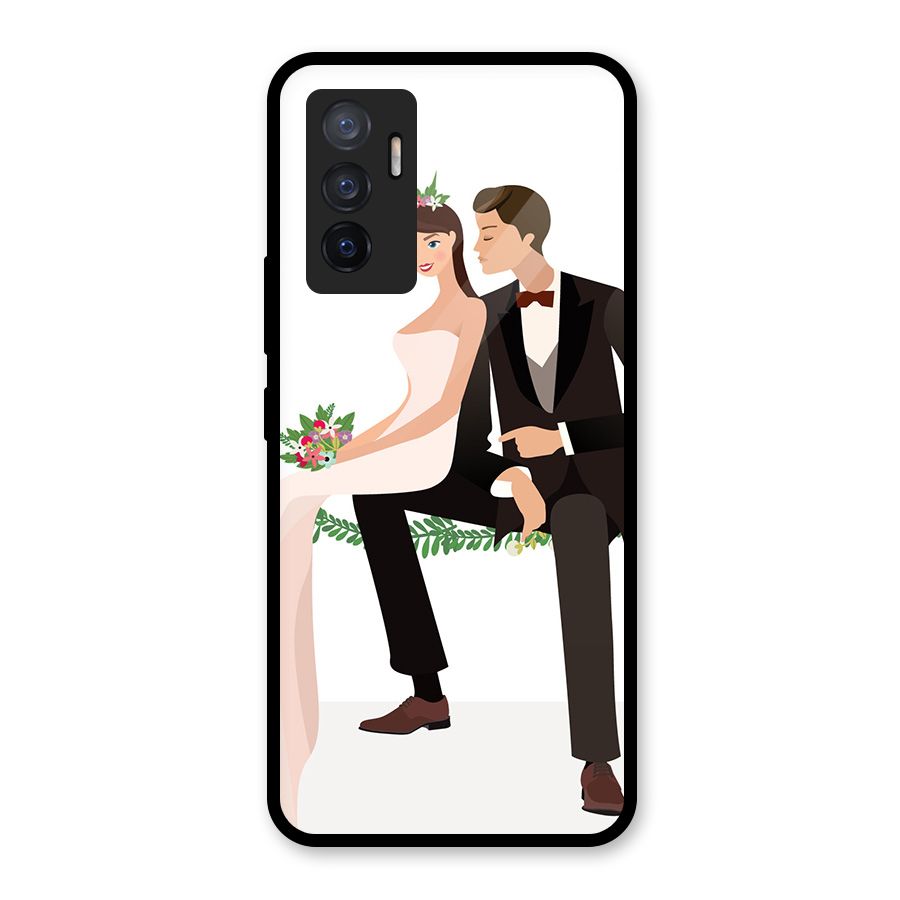 Wedding Couple Glass Back Case for Vivo V23e