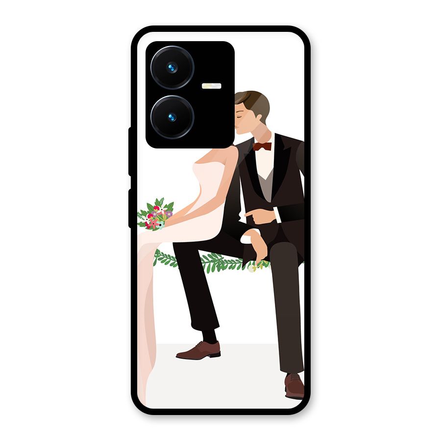 Wedding Couple Glass Back Case for Vivo Y22s