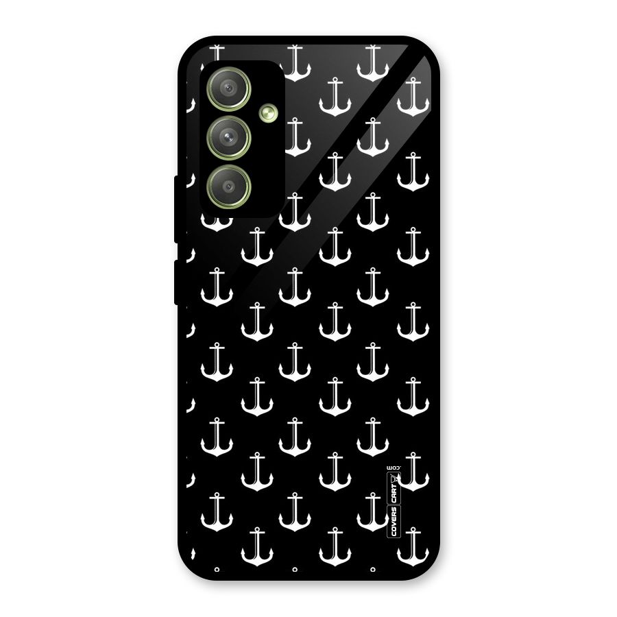 White And Black Anchor Pattern Glass Back Case for Galaxy A54