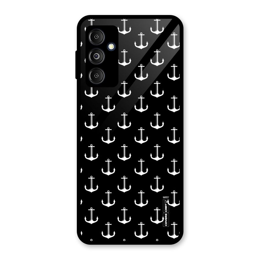 White And Black Anchor Pattern Glass Back Case for Galaxy M14 5G