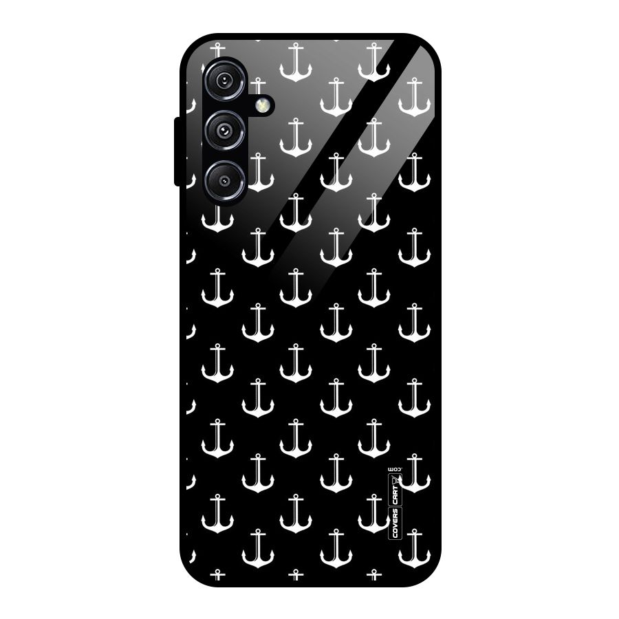White And Black Anchor Pattern Glass Back Case for Galaxy M34 5G