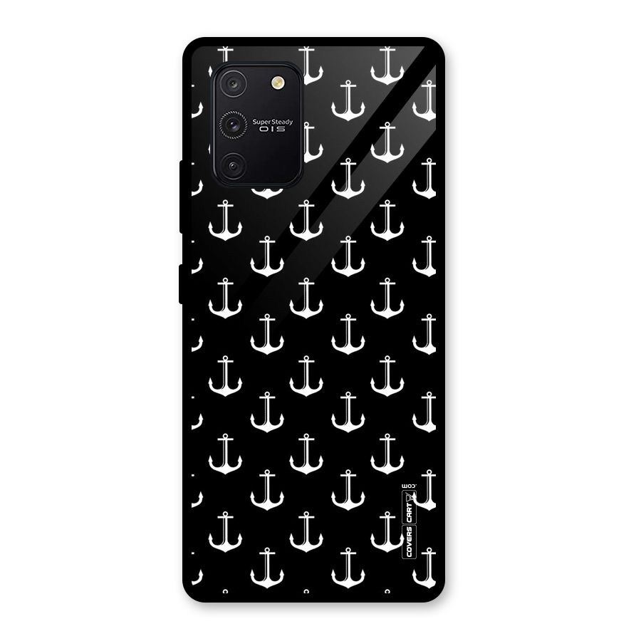 White And Black Anchor Pattern Glass Back Case for Galaxy S10 Lite