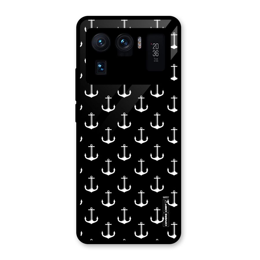 White And Black Anchor Pattern Glass Back Case for Mi 11 Ultra