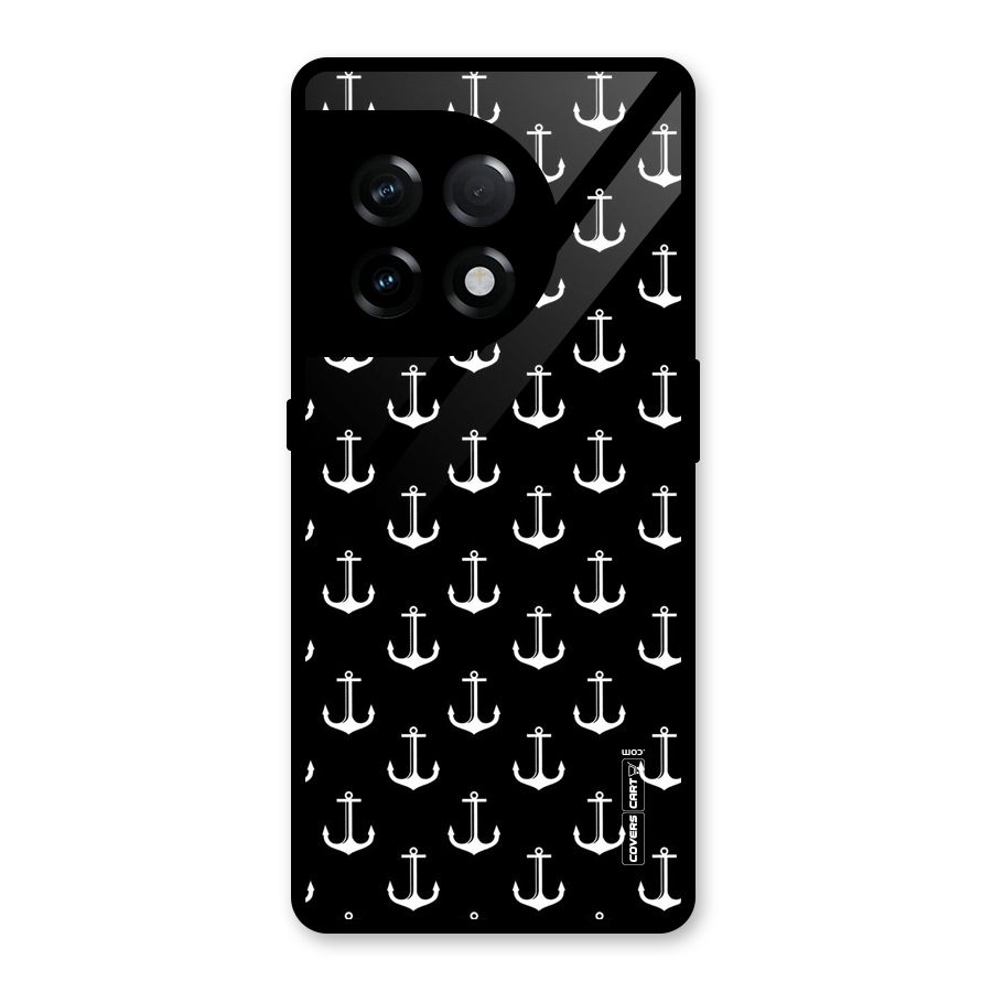 White And Black Anchor Pattern Glass Back Case for OnePlus 11R