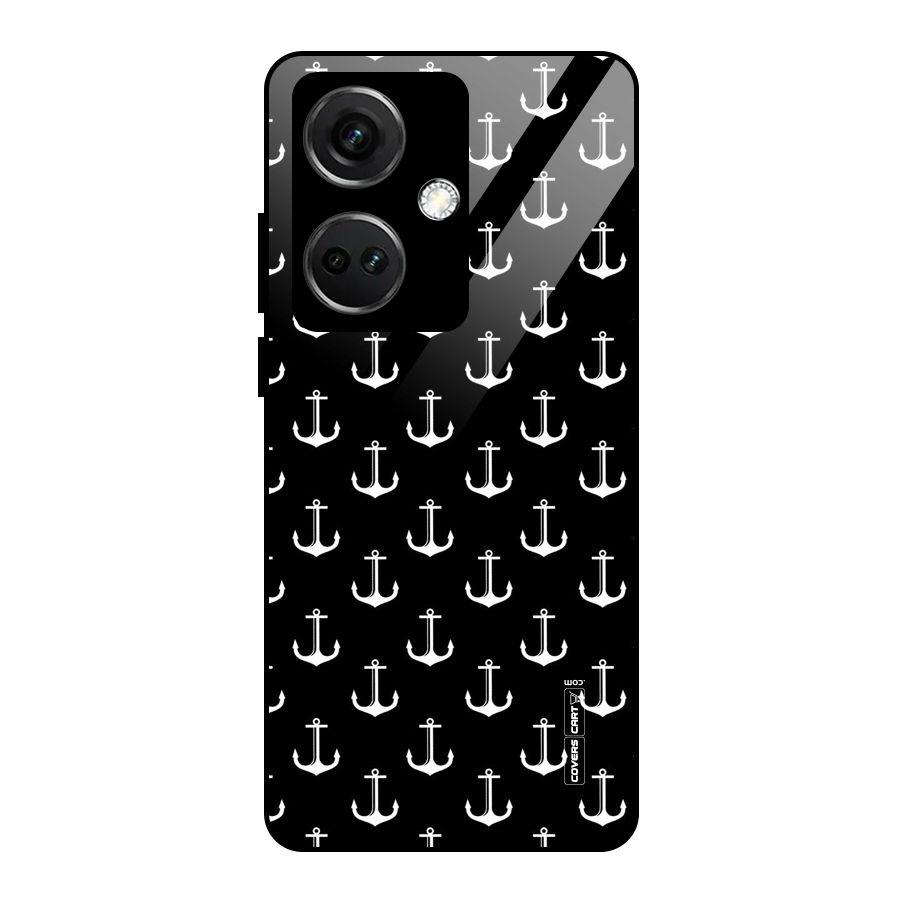White And Black Anchor Pattern Glass Back Case for OnePlus Nord CE 3 5G