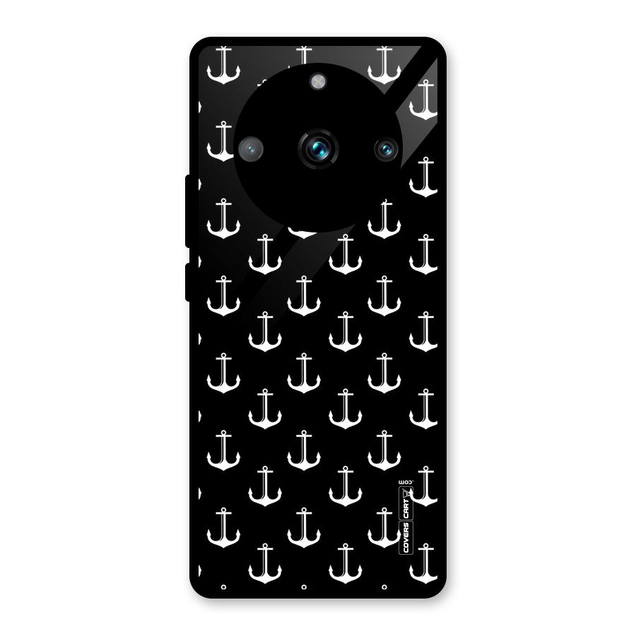 White And Black Anchor Pattern Glass Back Case for Realme 11 Pro
