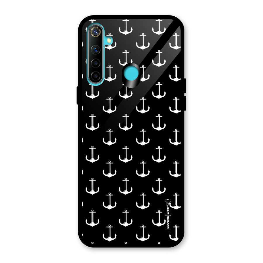 White And Black Anchor Pattern Glass Back Case for Realme 5