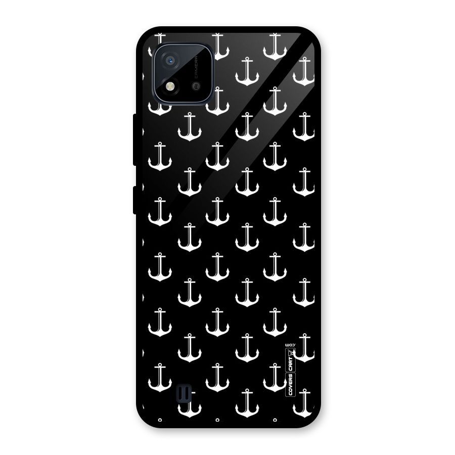 White And Black Anchor Pattern Glass Back Case for Realme C11 2021