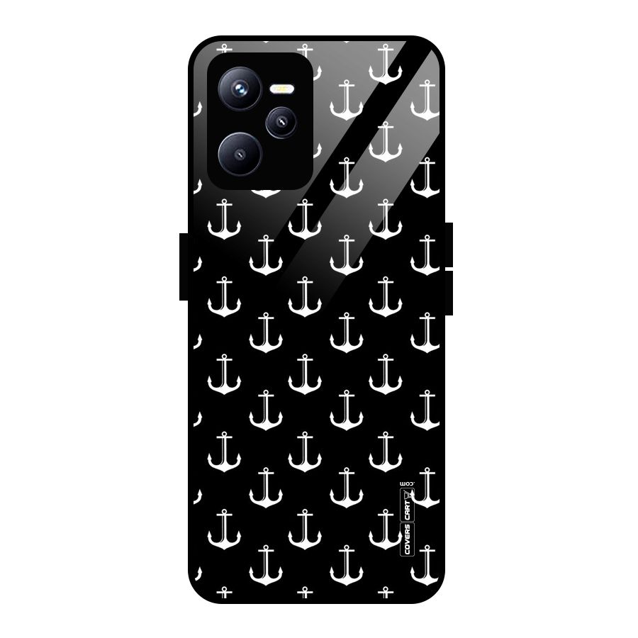 White And Black Anchor Pattern Glass Back Case for Realme C35