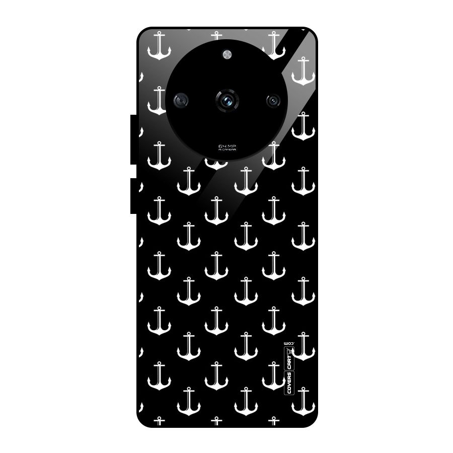 White And Black Anchor Pattern Glass Back Case for Realme Narzo 60 5G