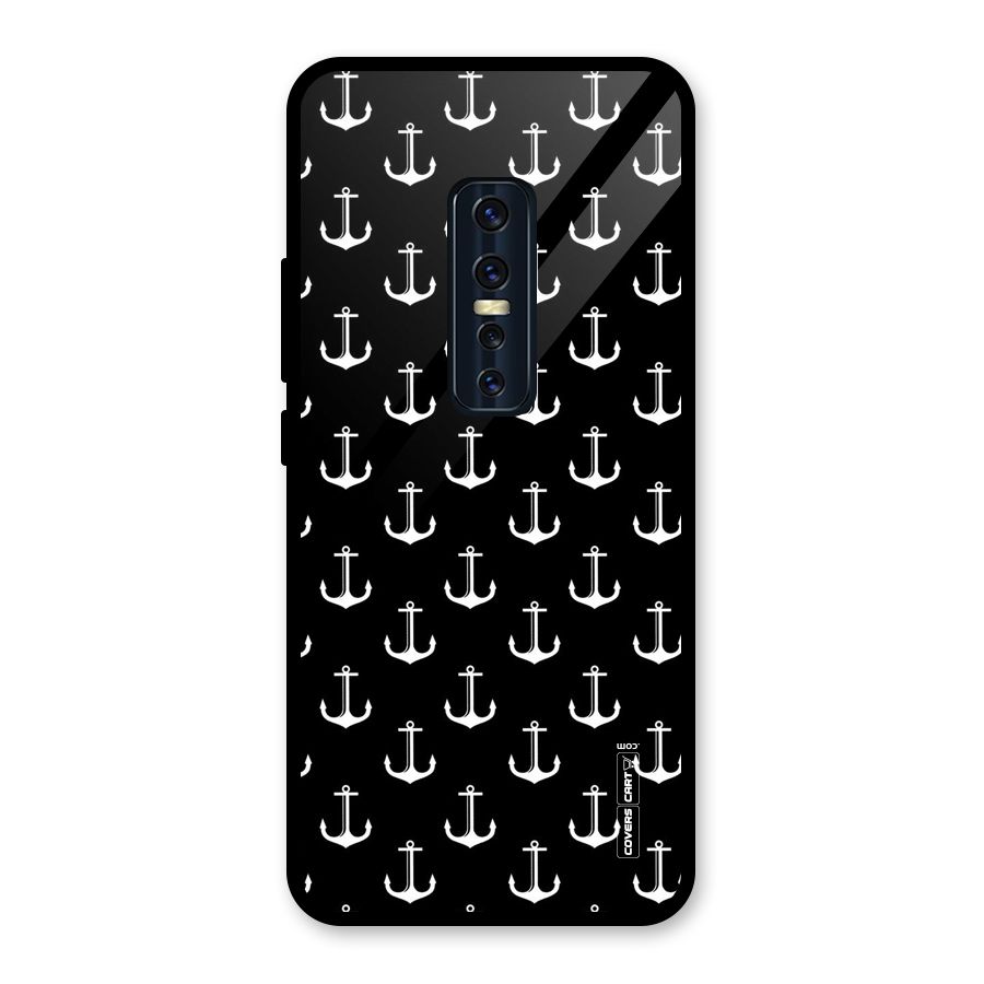White And Black Anchor Pattern Glass Back Case for Vivo V17 Pro