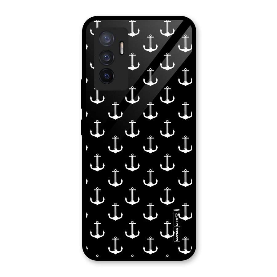 White And Black Anchor Pattern Glass Back Case for Vivo V23e