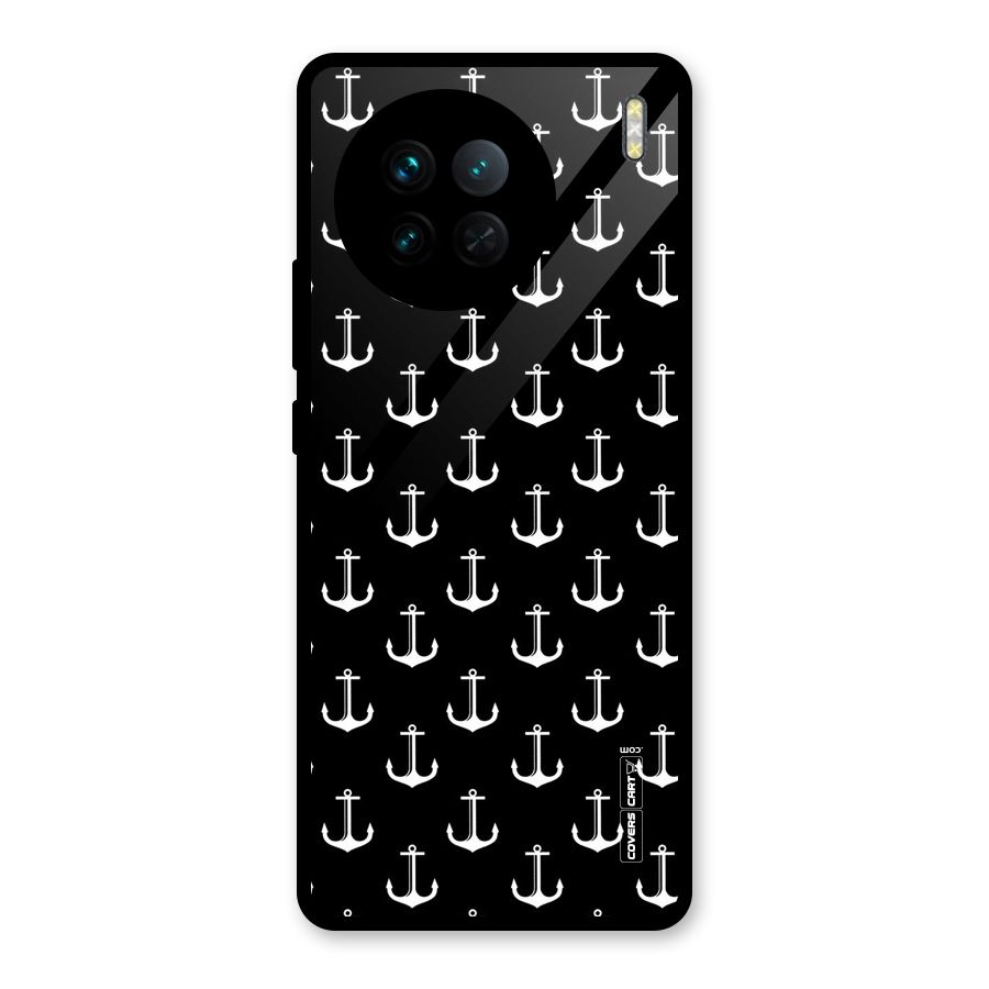 White And Black Anchor Pattern Glass Back Case for Vivo X90