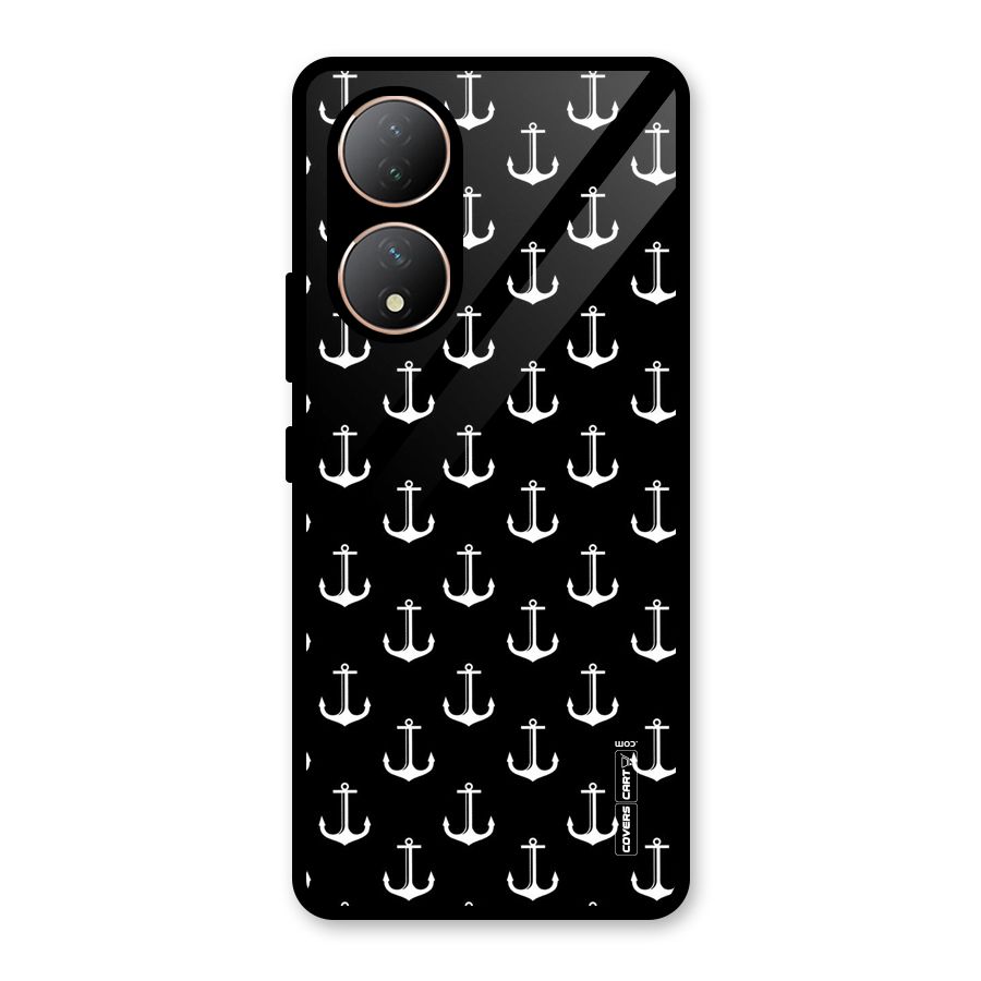 White And Black Anchor Pattern Glass Back Case for Vivo Y100A