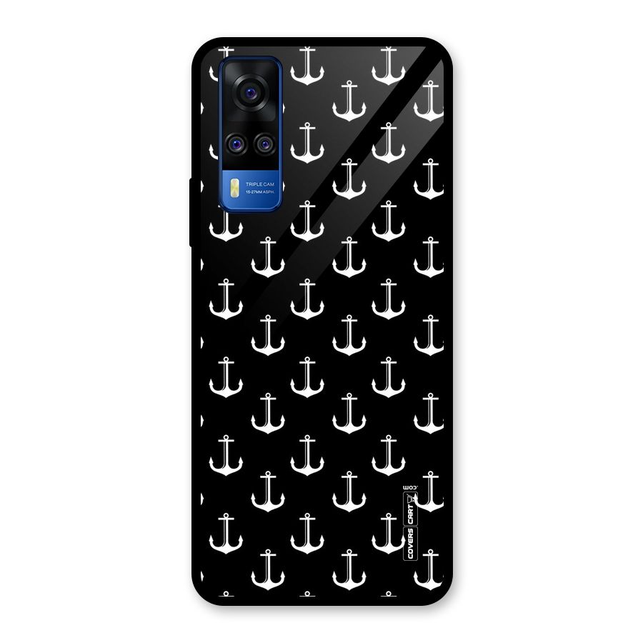 White And Black Anchor Pattern Glass Back Case for Vivo Y31