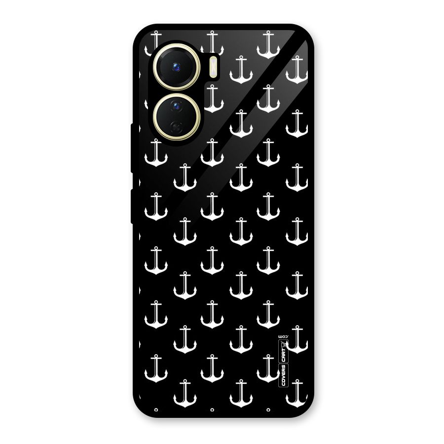 White And Black Anchor Pattern Glass Back Case for Vivo Y56