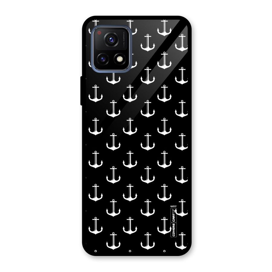 White And Black Anchor Pattern Glass Back Case for Vivo Y72 5G
