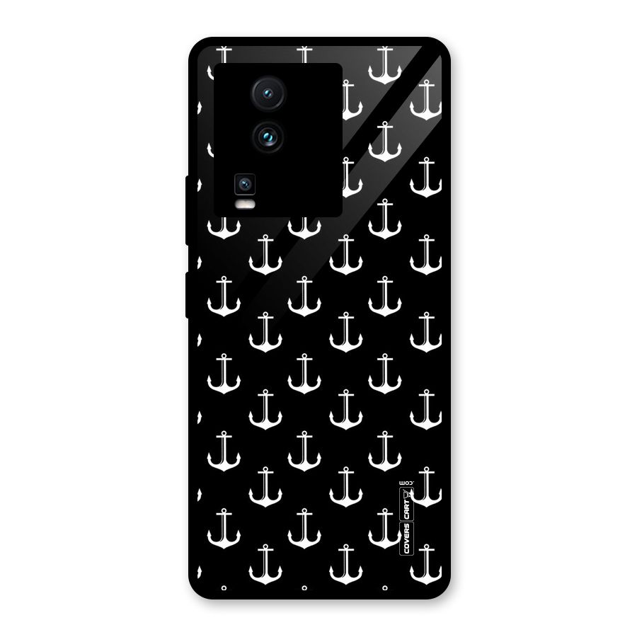 White And Black Anchor Pattern Glass Back Case for Vivo iQOO Neo 7