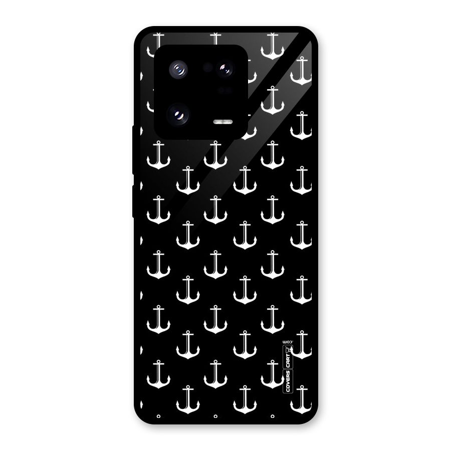 White And Black Anchor Pattern Glass Back Case for Xiaomi 13 Pro
