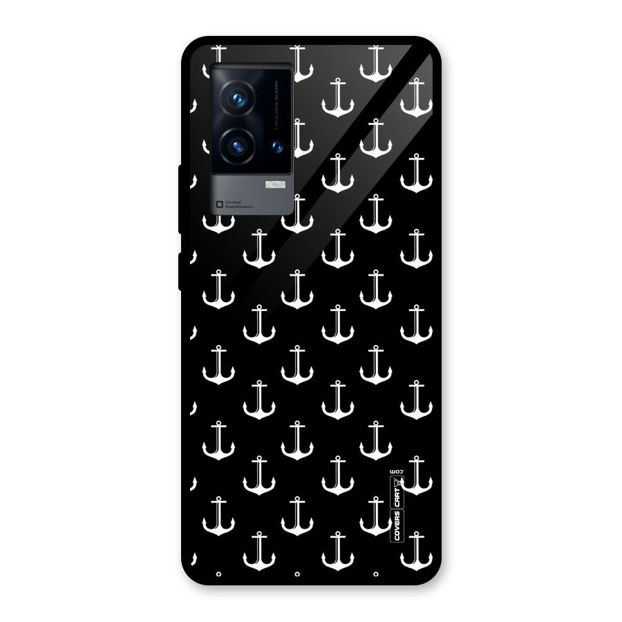 White And Black Anchor Pattern Glass Back Case for iQOO 9 5G