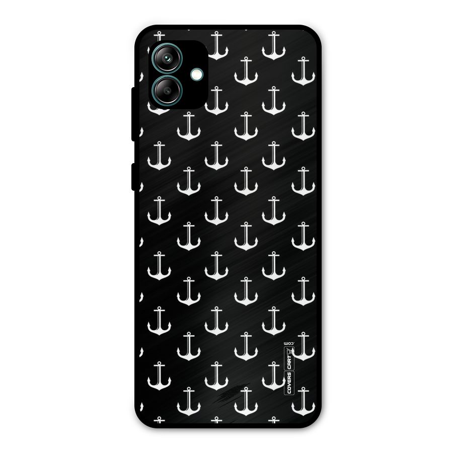 White And Black Anchor Pattern Metal Back Case for Galaxy A04