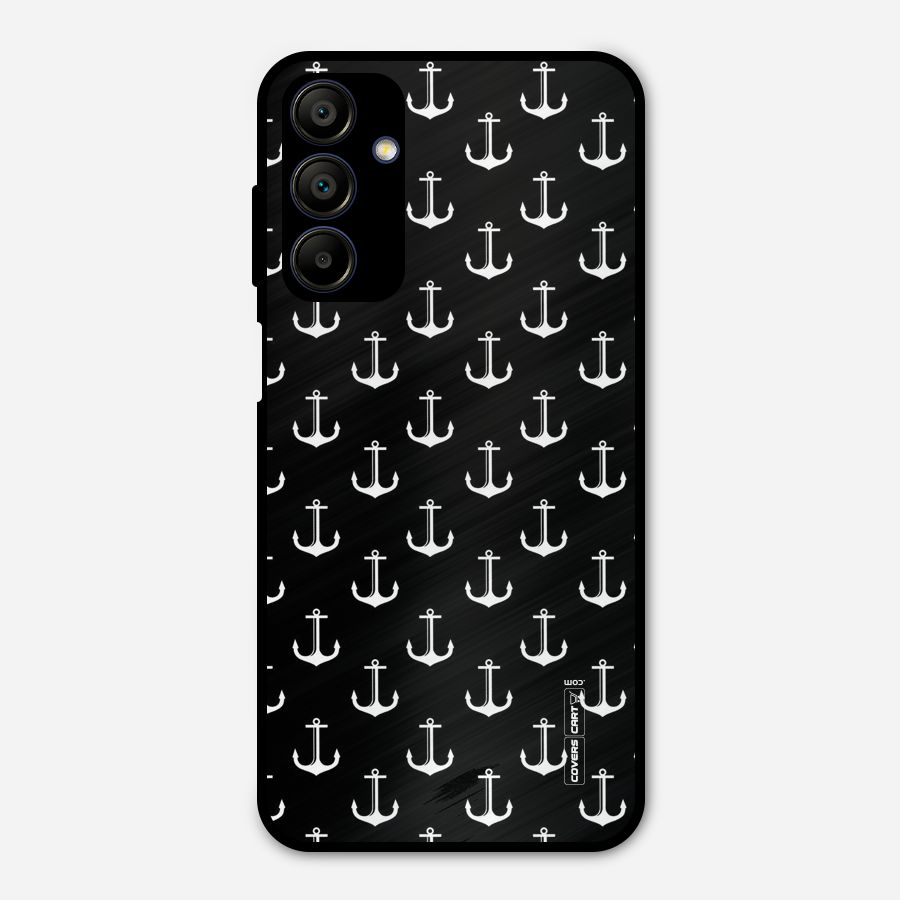 White And Black Anchor Pattern Metal Back Case for Galaxy A15 5G