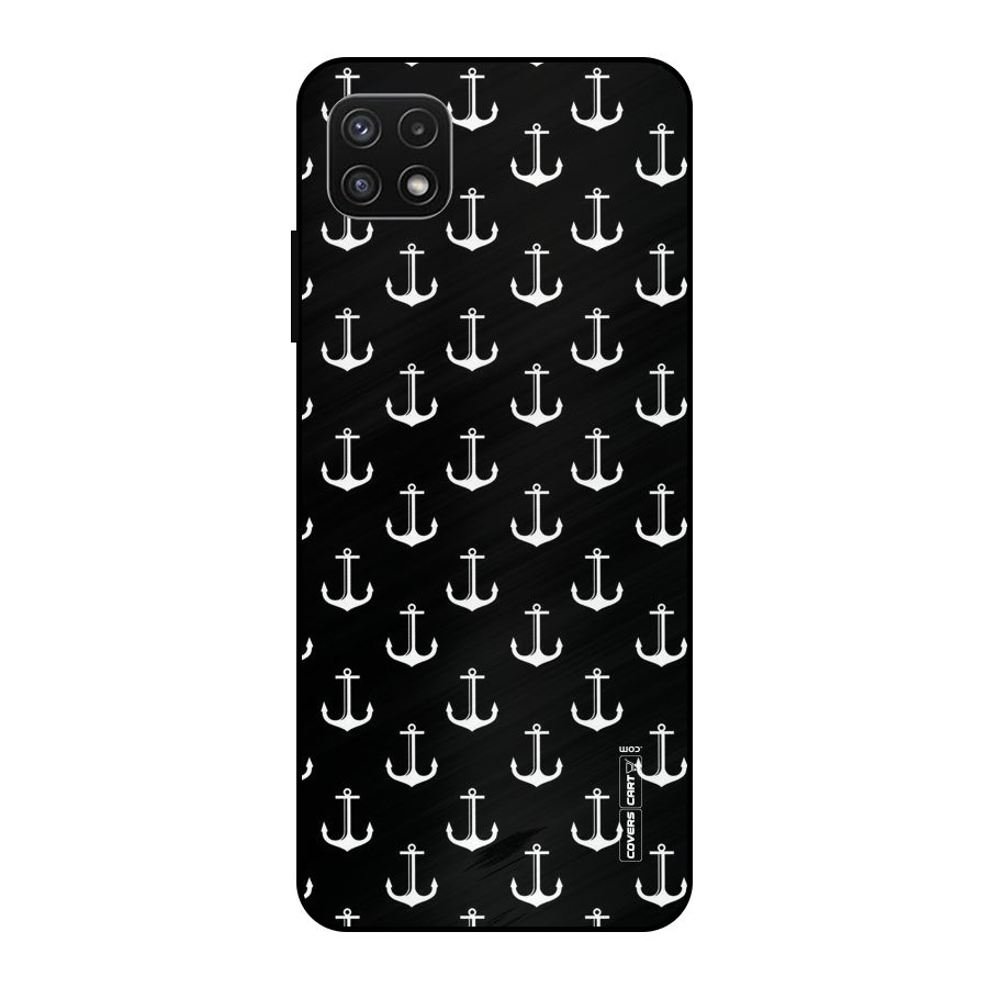 White And Black Anchor Pattern Metal Back Case for Galaxy A22 5G