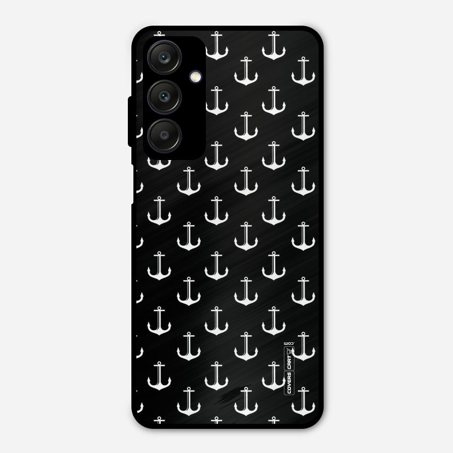White And Black Anchor Pattern Metal Back Case for Galaxy A25 5G