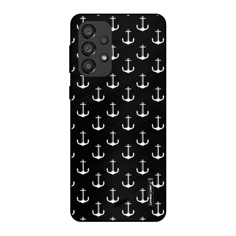 White And Black Anchor Pattern Metal Back Case for Galaxy A33 5G