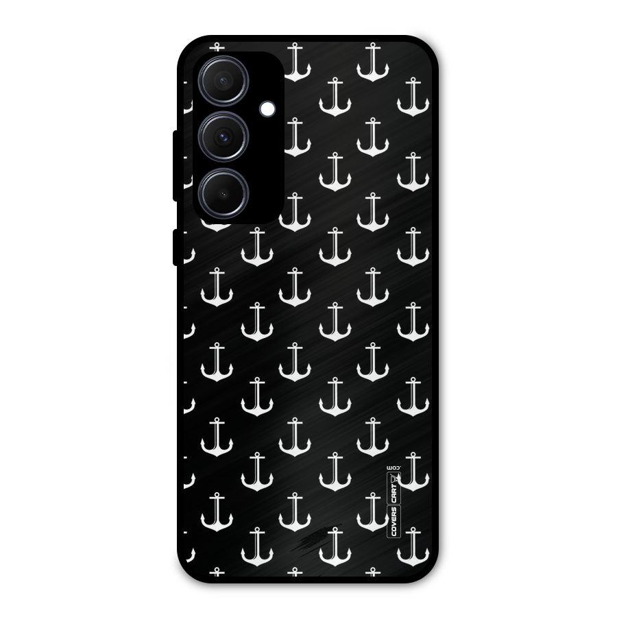 White And Black Anchor Pattern Metal Back Case for Galaxy A35