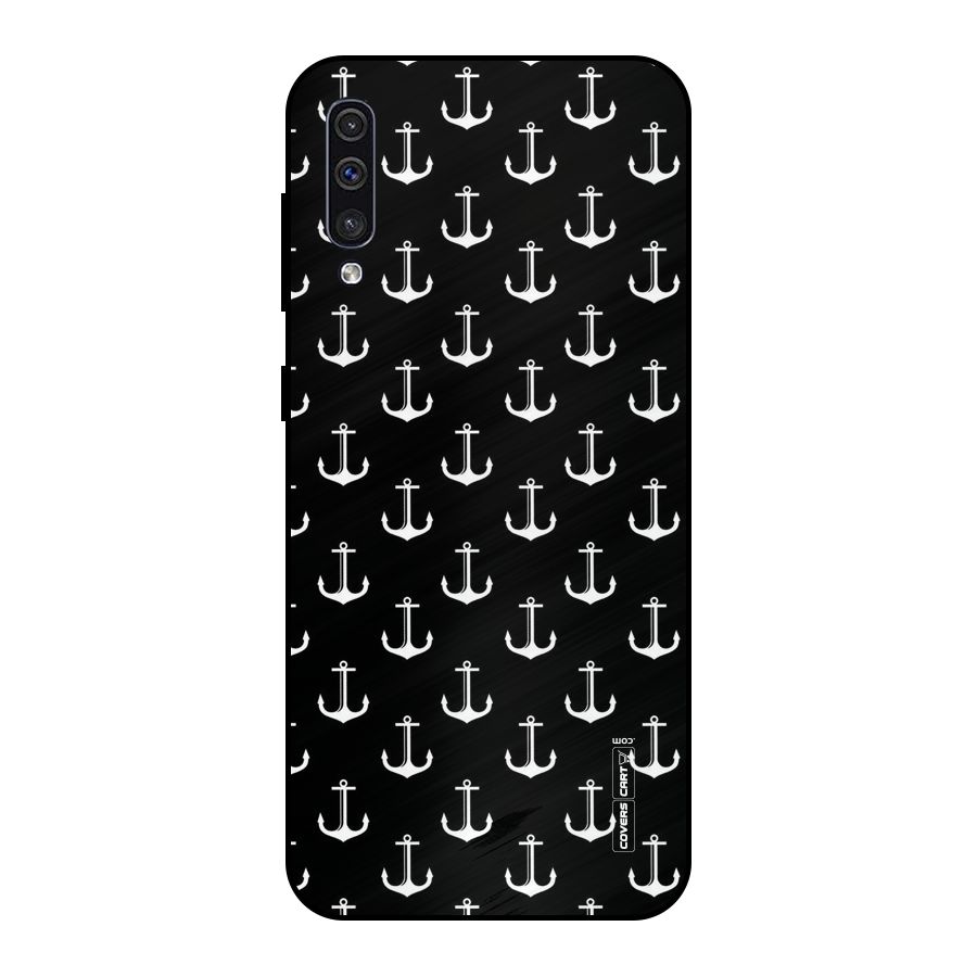 White And Black Anchor Pattern Metal Back Case for Galaxy A50s