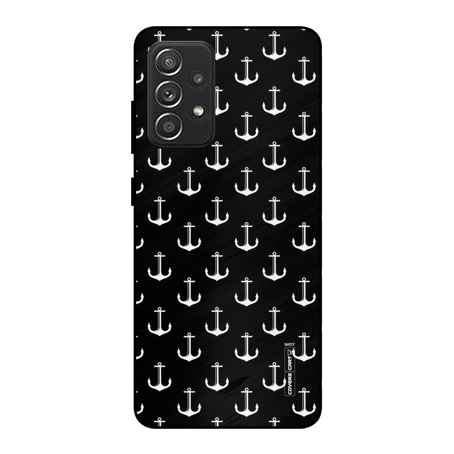 White And Black Anchor Pattern Metal Back Case for Galaxy A52s 5G