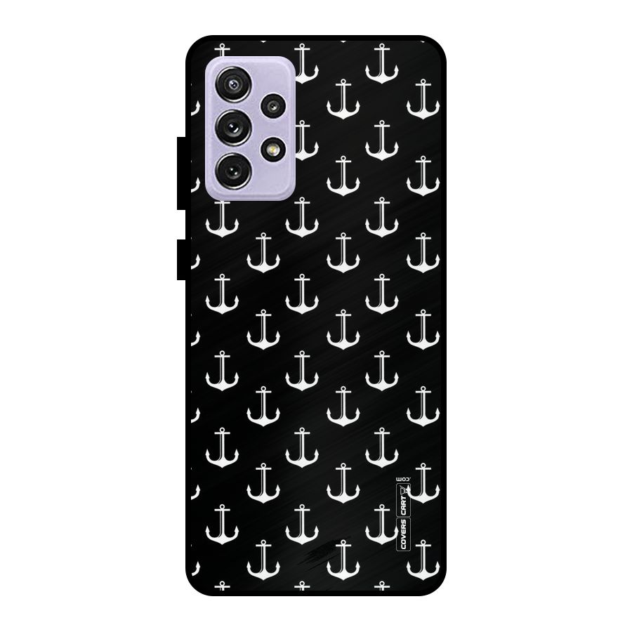 White And Black Anchor Pattern Metal Back Case for Galaxy A72
