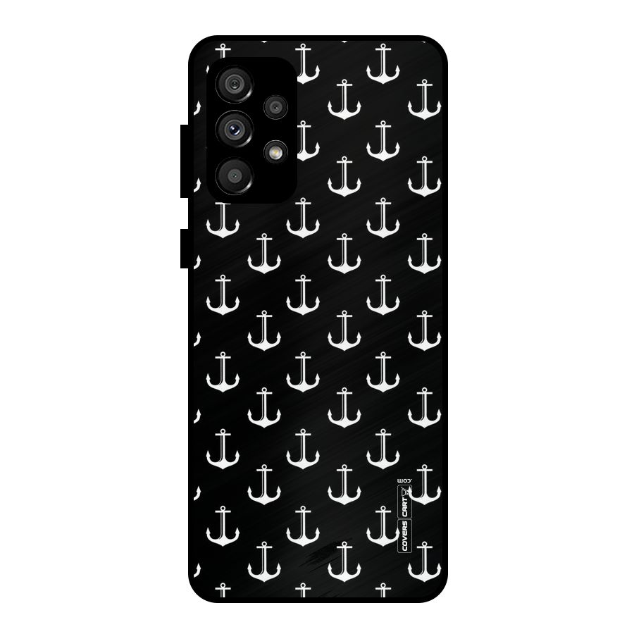 White And Black Anchor Pattern Metal Back Case for Galaxy A73 5G