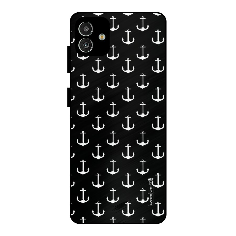 White And Black Anchor Pattern Metal Back Case for Galaxy M13 5G