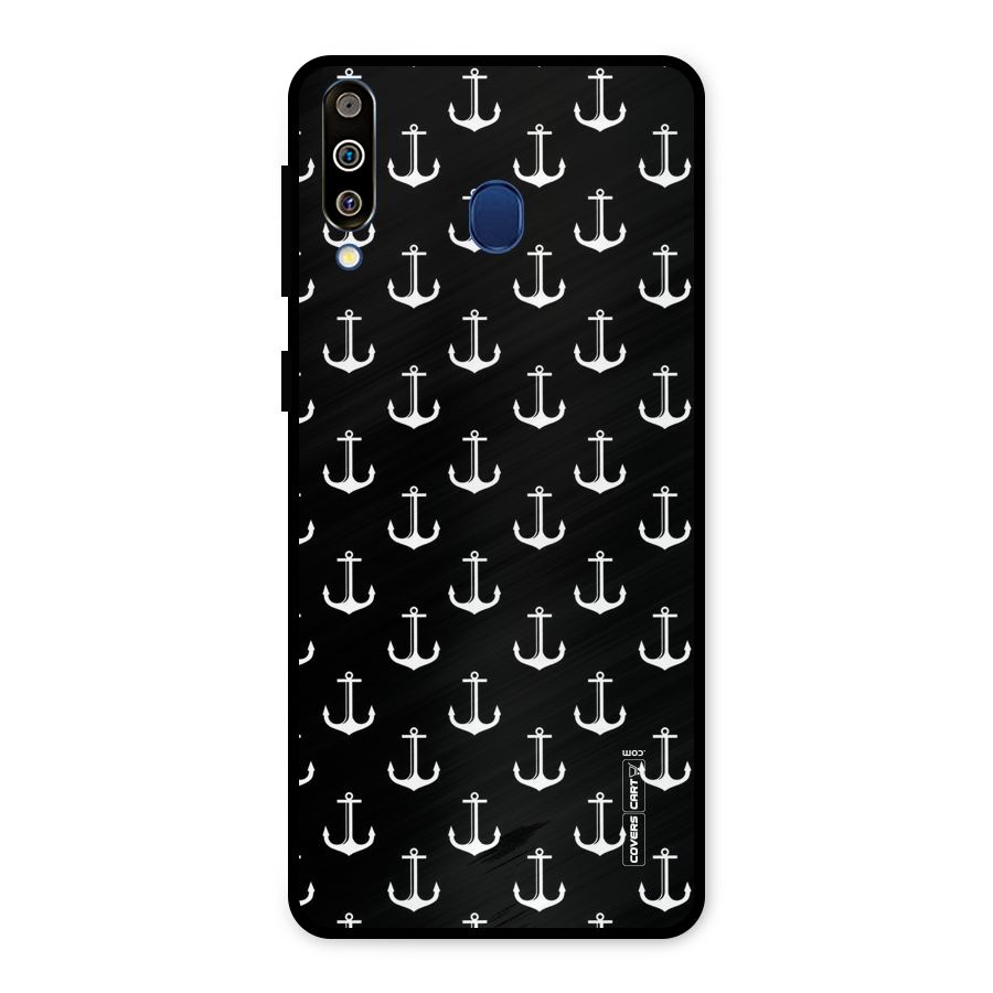 White And Black Anchor Pattern Metal Back Case for Galaxy M30