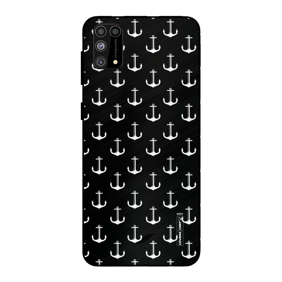 White And Black Anchor Pattern Metal Back Case for Galaxy M31