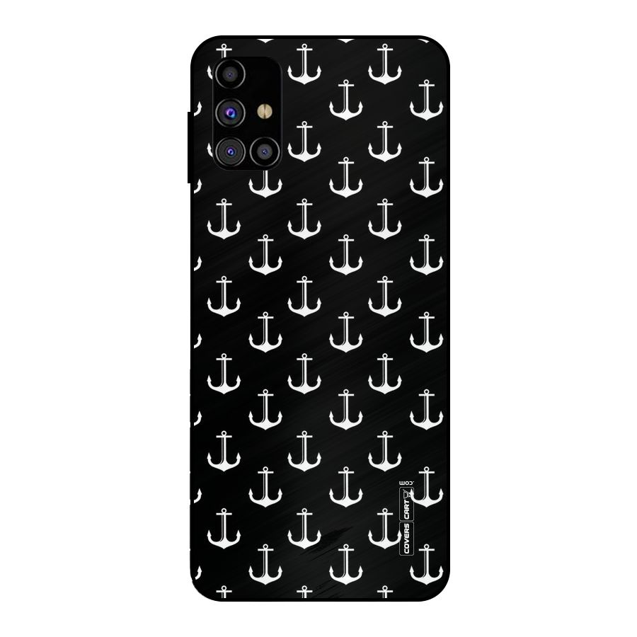 White And Black Anchor Pattern Metal Back Case for Galaxy M31s