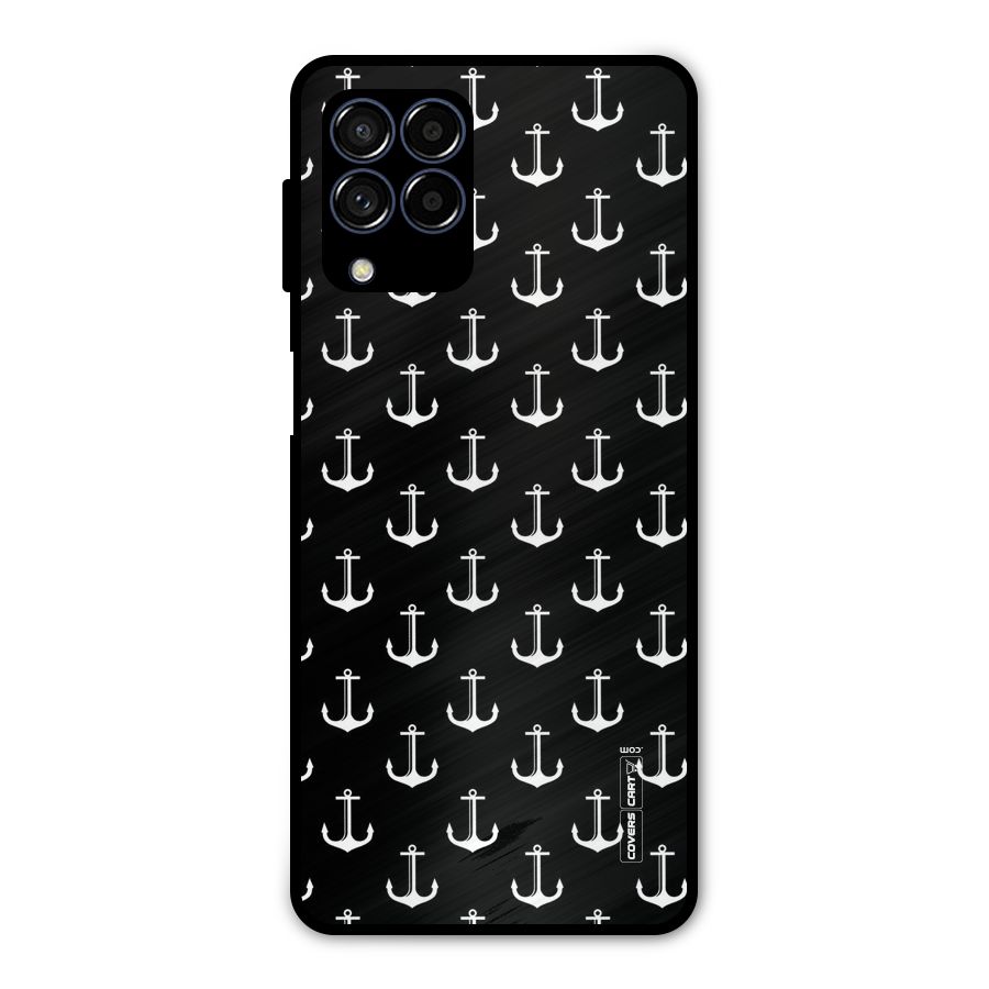 White And Black Anchor Pattern Metal Back Case for Galaxy M53 5G