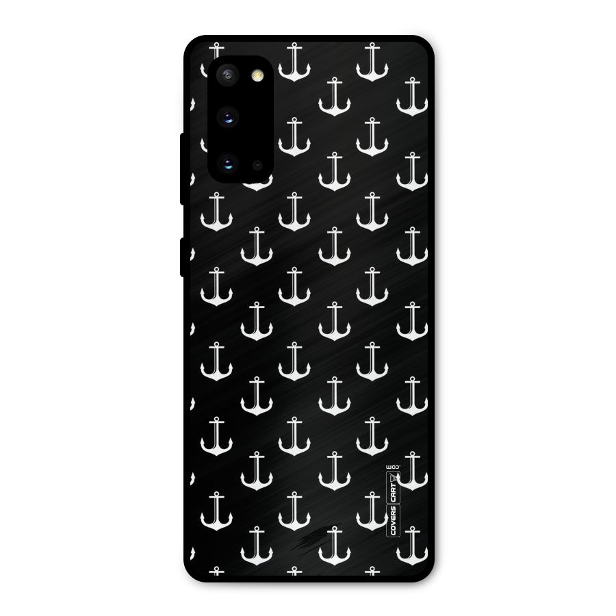 White And Black Anchor Pattern Metal Back Case for Galaxy S20