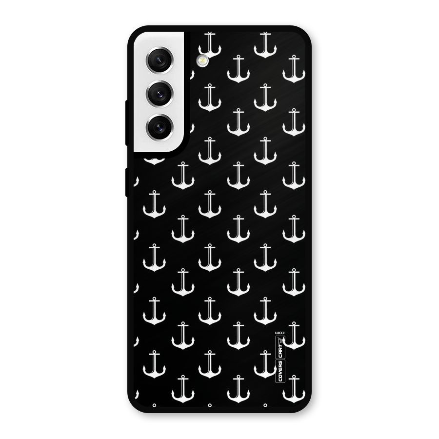 White And Black Anchor Pattern Metal Back Case for Galaxy S21 FE 5G