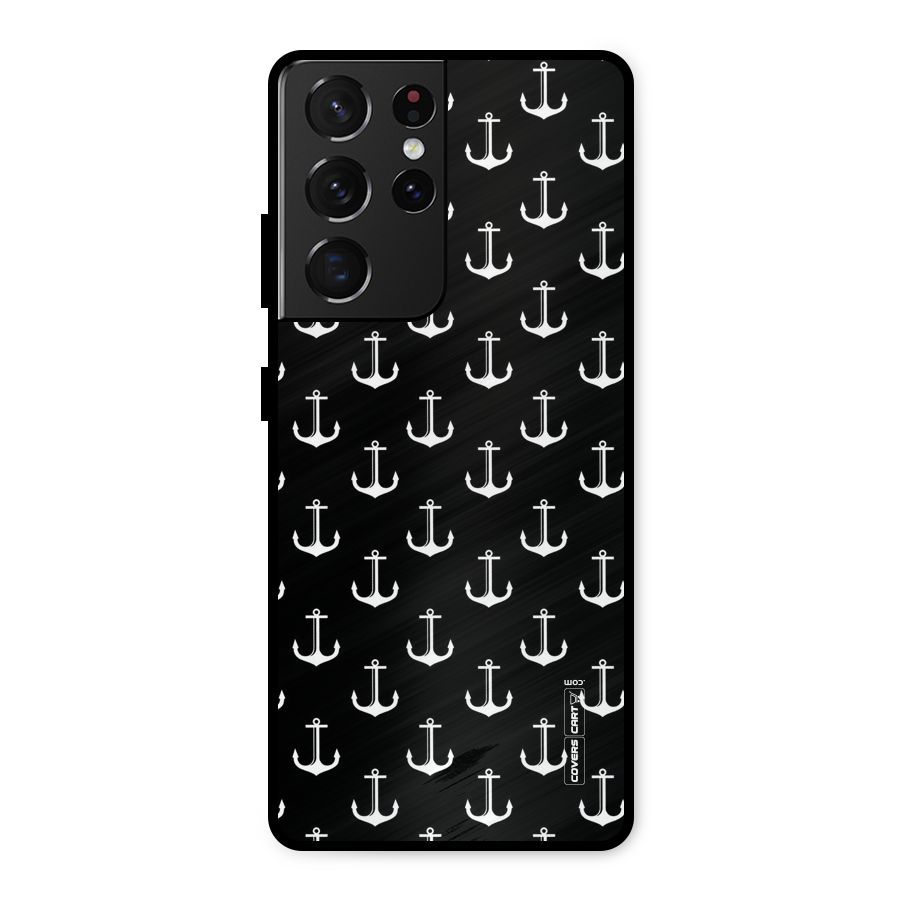 White And Black Anchor Pattern Metal Back Case for Galaxy S21 Ultra 5G
